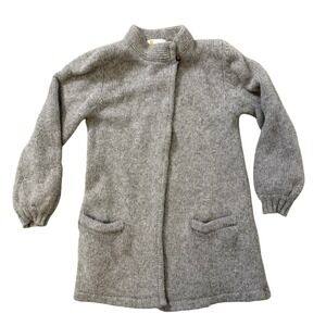 Essential Vintage‎ 100% Shetland Wool Mock Neck Long Cardigan Taupe Medium